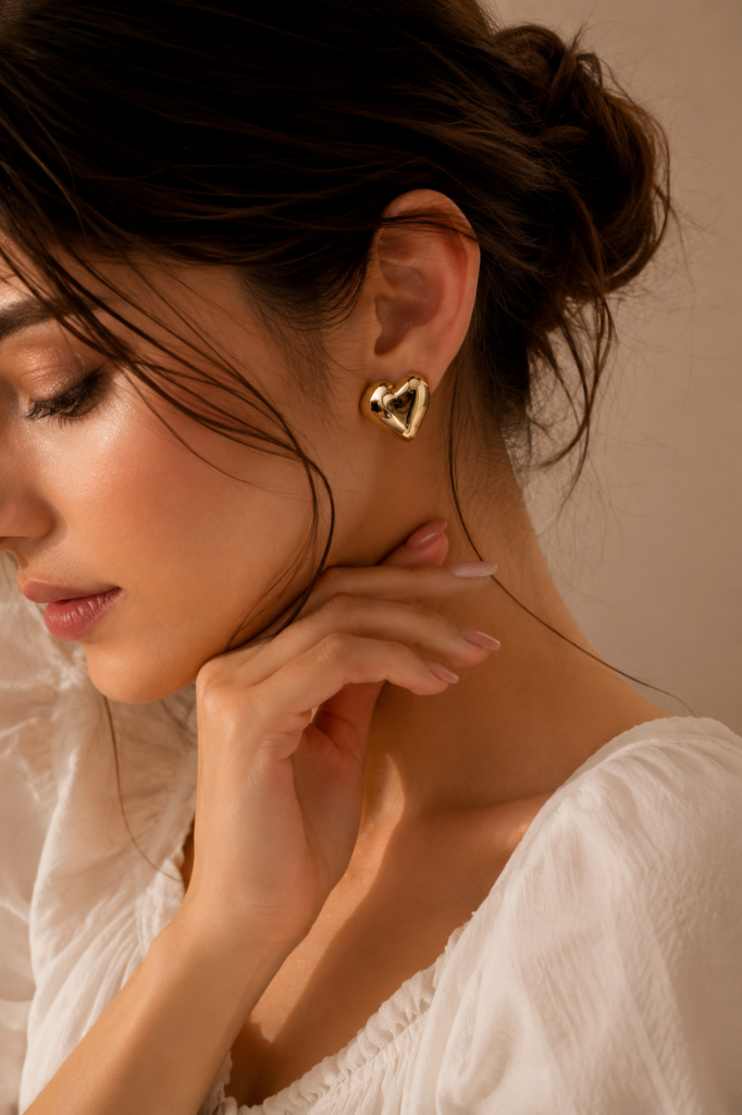 Golden Amora Heart Studs