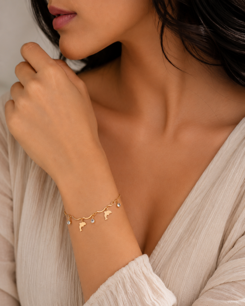 Golden Dolphin Charm Bracelet